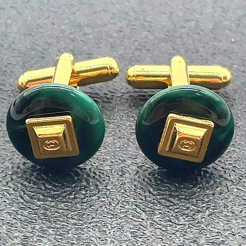 GUCCI Green Marble Cufflinks Gold Accents and Design COMES IN GUCCI BOX